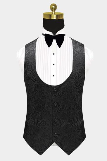 Traditional black satin shawl lapel ball suit | Popular single button jacquard wedding tailcoat_2