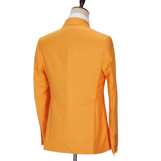 Newest Orange Double Breasted Peaked Lapel Men Suits | Happnessmall_3