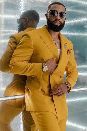 Happnessmall Custome Yellow Double Breasted Men Suits for Prom_2