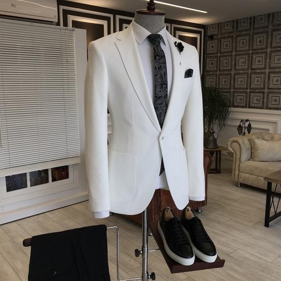 Modern White Notched Lapel Slim Fit Business Men Suits | Happnessmall_2