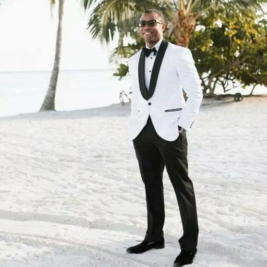 Jaxon Handsome White Shawl Lapel Two Pieces Wedding Men Suit_2
