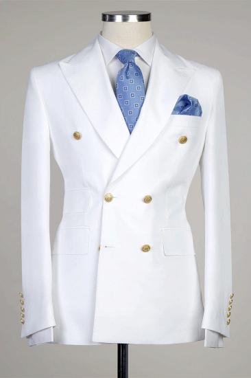 Classical White Two Pieces Double Breasted Close Fitting Bespoke Men Suits