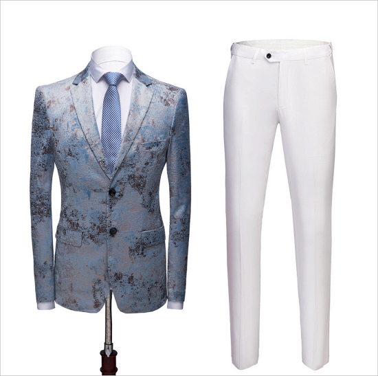 New Arrival Men's Prom Suits | Blue Wedding Tuxedos with White Pants_2