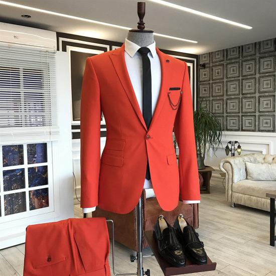 Custome Red Peaked Lapel One Button Slim Fit Dinner Party Suits | Happnessmall_2