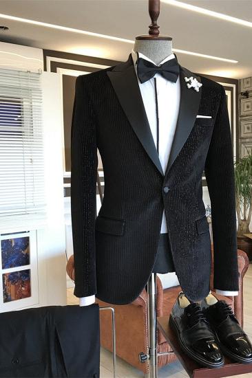 Classical Black Sparkle Stripes Peaked Lapel Men Suits | happnessmall