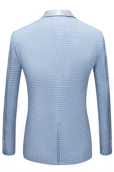 Unique Sky Blue Dot Single Button Wedding Groom Set  with Shawl Lapel_2