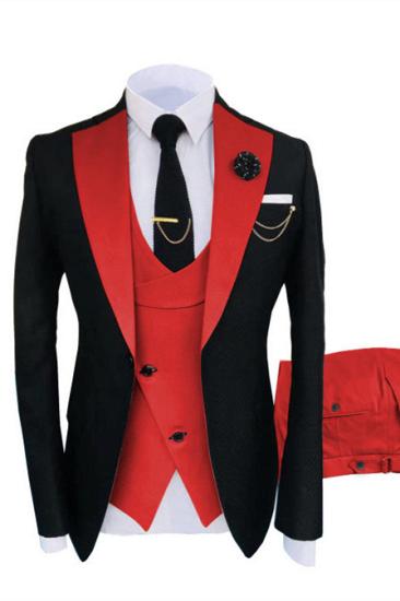 Ethan Chic Black Three Pieces Peaked Lapel One Button Men Suits Online_1