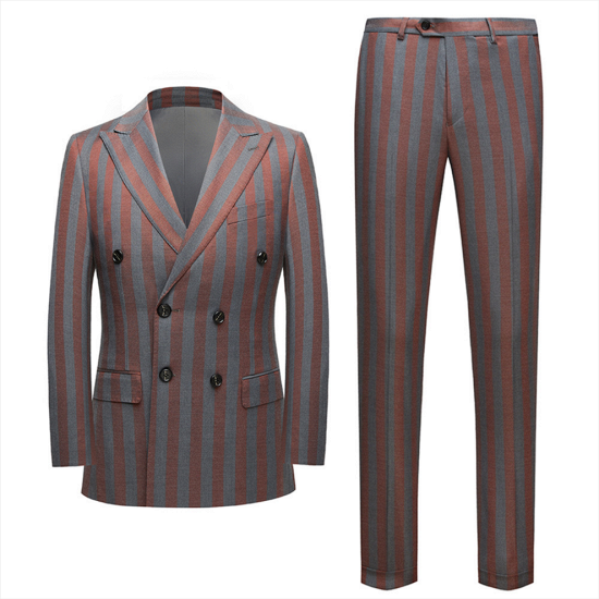 Dashiell Modern Red and Gray Stripes Double Breasted Prom Men's Suits_3