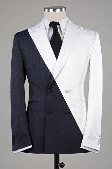 Latest Design White And Black Double Breasted Peaked Lapel Slim Fit Men Suits