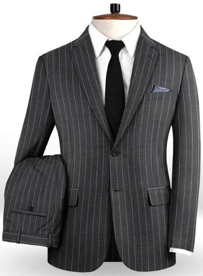 New Arrival Smoking Gray Men Suits For Business | Modern Striped Notch Lapel Tuxedo Online_2