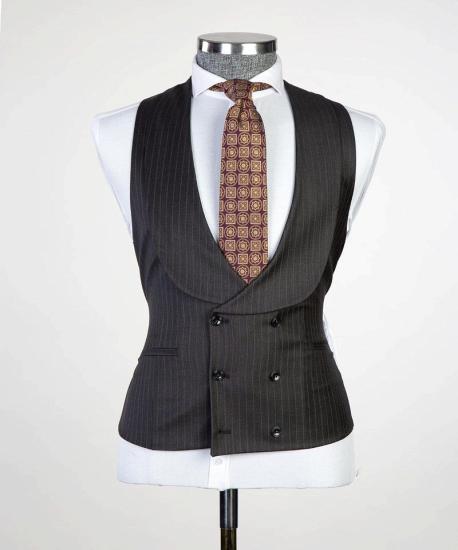 Modern Black Stripe Peaked Lapel Three Pieces Men Suits for Business | Happnessmall_3