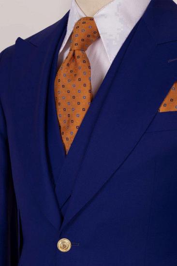 Popular Royal Blue 3 Piece Peaked Lapel Slim Fit Men Suits With Classic Vest_4