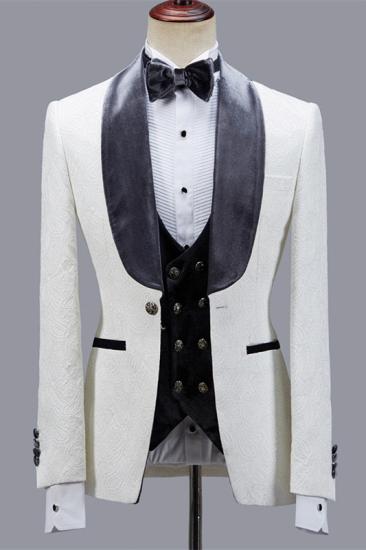 Ethan Stylish Slim Fit  Jacquard Wedding Men Suits With Black Shawl Lapel