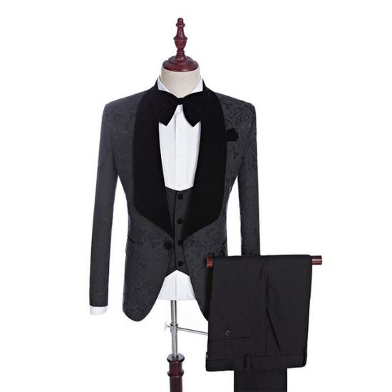 Titos Black Jacquard Three-Pieces Shawl Lapel Men's Wedding Suit_2