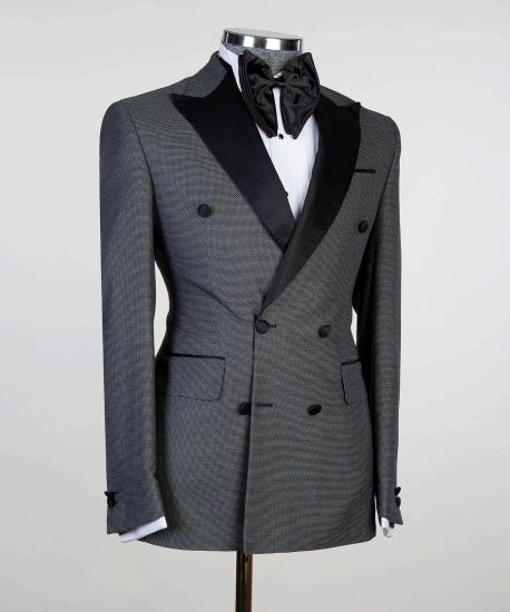 Fashion Dark Grey Double Breasted Peaked Lapel Men Suits | Happnessmall_2