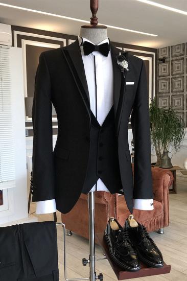 Martha Handsome Black Peaked Lapel 3-pieces Business Men Suits_1