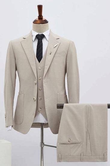 Phoenix Stylish Light Khaki 3 Pieces Slim Fit Business Suit For Men_1