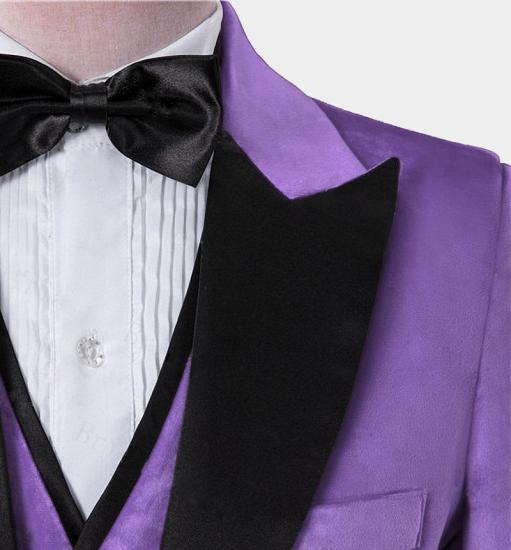 Zane Purple Velvet Tuxedo with Peak Lapel | Three Pieces Slim Fit Prom Men Suits_3