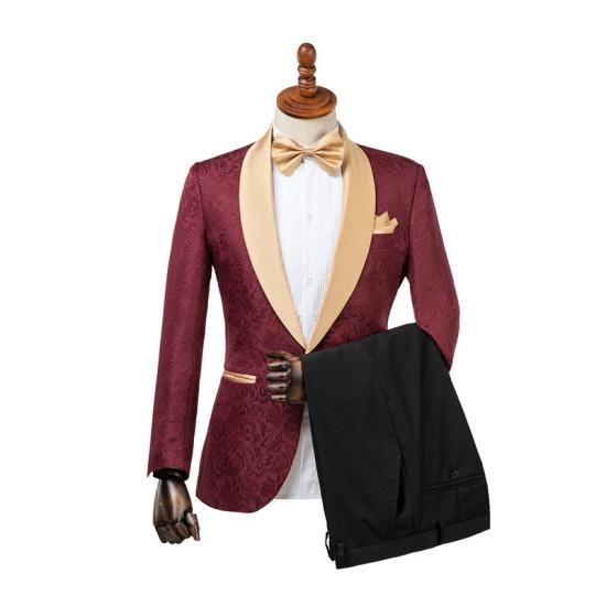 Jett High-Quality Burgundy Slim Fit Jacquard Wedding Suit for Men_2