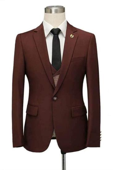 Gentle Burgundy Notched Lapel Fitted Men Suits for Prom_1