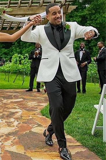 Bodhi White Jacquard One Button Shawl Lapel Wedding Mens Suit_1
