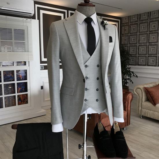 Nadia Simple Light Gray 3-Pieces Notched Lapel Double Breasted Business Suits For Men_2