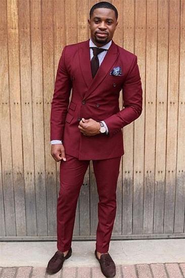 Atlas New Fashion Red Double Breasted Peaked Lapel Mens Suits Jacket_1