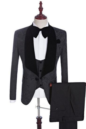 Titos Black Jacquard Three-Pieces Shawl Lapel Men's Wedding Suit_1