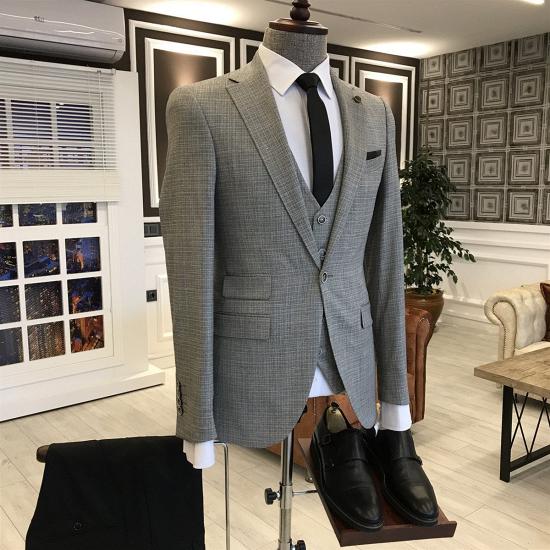 Livia Gray Small Plaid Notched Lapel  3-Pieces Men'S Business Suit_2