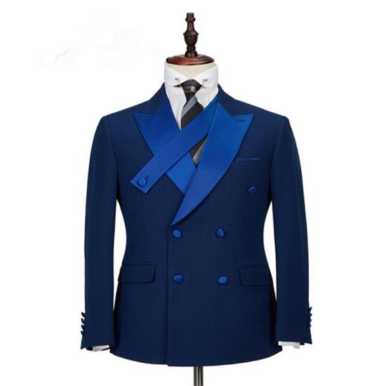 Happnessmall Navy Blue Plaid Peaked Lapel Double Breasted Formal Business Men Suits_4