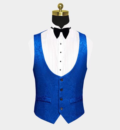 Gorgeous Royal Blue Floral Jacquard Men Suits | Slim Fit Tuxedo_3