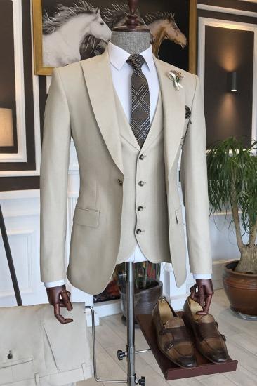 Evelyn Trendy Off White One Button Two Flaps 3-Pieces Formal Menswear