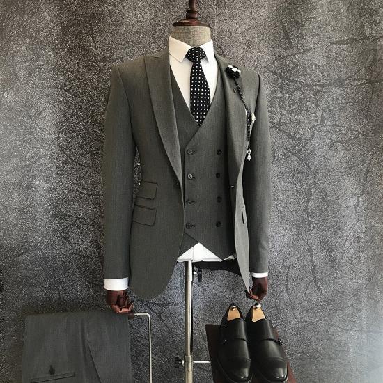 Asher High-Quality Dark Gray 3-Pieces Peaked Lapel Suits For Business Men_2
