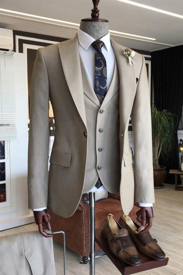 Noah Newest Light Brown One Button Slim Fit 3-Pieces Business Men Suits_1