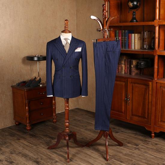 Jacinda Glamorous Blue Striped Double Breasted Business Suit For Men_2