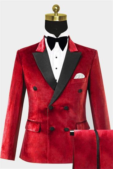 Orion Chic Double Breasted Red Velvet Tuxedo | Two Pieces Prom Suits For Men_1