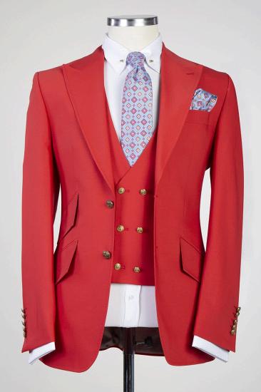 Penelope New Red Peaked Lapel Slim fit Three Pieces Prom Suits_1