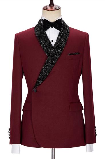Chic Burgundy Sparkle Shawl Lapel Two Pieces Men Suits