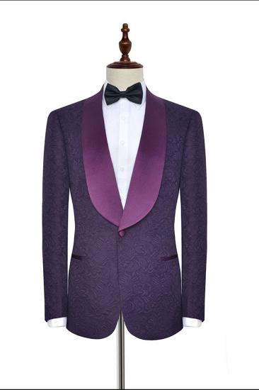 Hamness Dark Purple Silk Shawl Lapel One Button Wedding Tuxedos |  Jacquard Prom Suits For Men_3