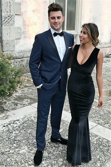Neville Simple Navy Blue Slim Fit Notch Lapel  Prom Men Suit_2