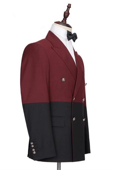 Unique Burgundy and Black Double Breasted Peaked Lapel Men Suits for Prom_2