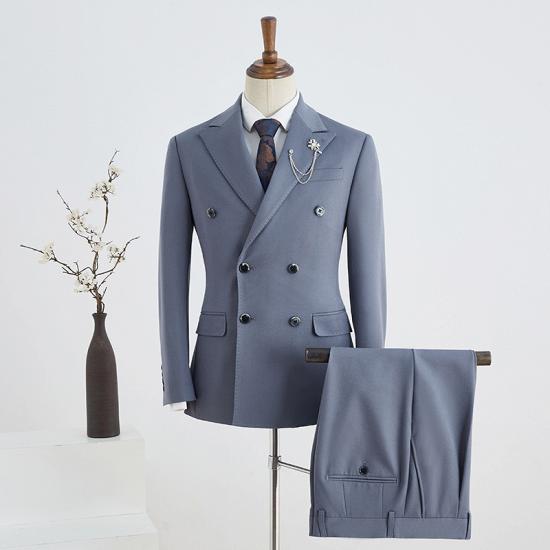 Elizabeth Popular Blue Peaked Lapel Double Breasted Tailored Business Suit_2
