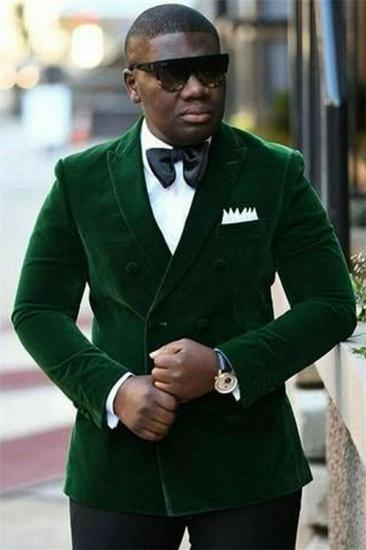 Maddox Dark Green Velvet Double Breasted Peaked Lapel Prom Men's Suit