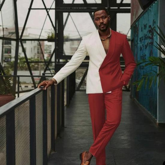 Elio Chic White And Red Slim fit One Button Lastest Prom Men Suits_2