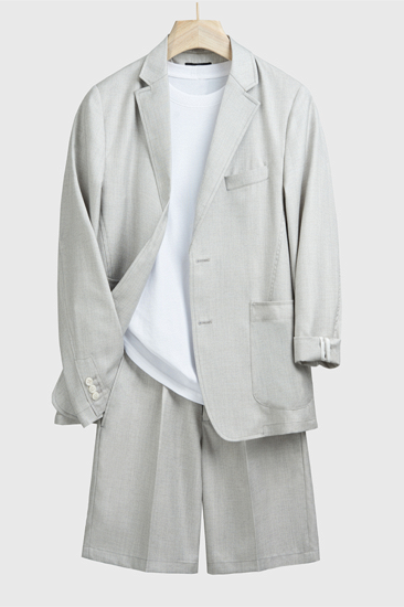 Simple Light Gray Summer Men Suits with Short Pants | Happnessmall_1