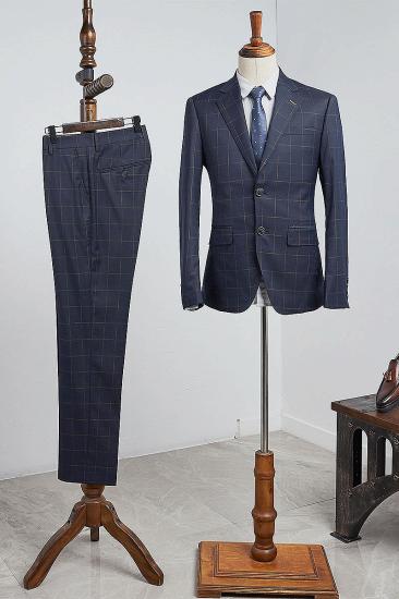 Achilles Gentle Navy Blue Plaid 2 Pieces Slim Fit Business Suit_1
