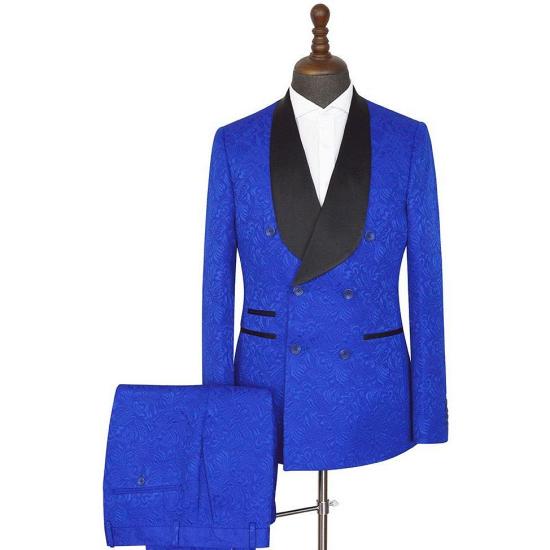 Silas Royal Blue Jacquard Slim Fit Shawl Lapel  Double Breasted Wedding Suits_2