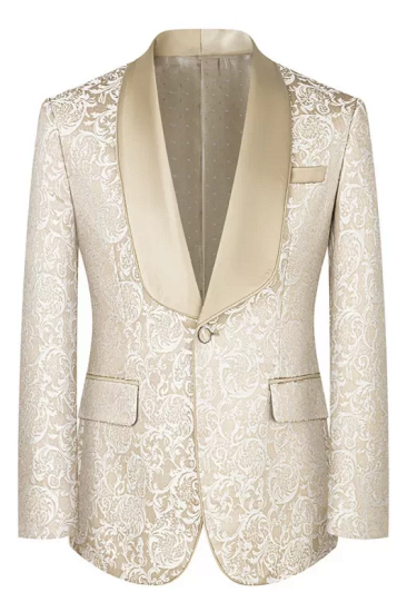 Champagne Jacquard Shawl Lapel Three Pieces Prom Suits | Happnessmall_2