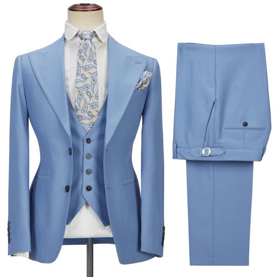 Stylish Blue Peak Lapel 3 Piece Formal Suit_5