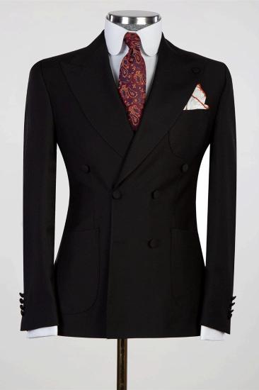 Artemis Classic Black Double Breasted Peaked Lapel Business Men Suits_1